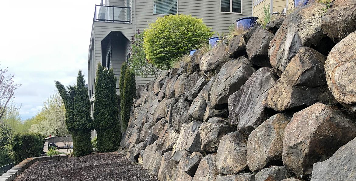 Boulder Retaining Wall at Residential Deck