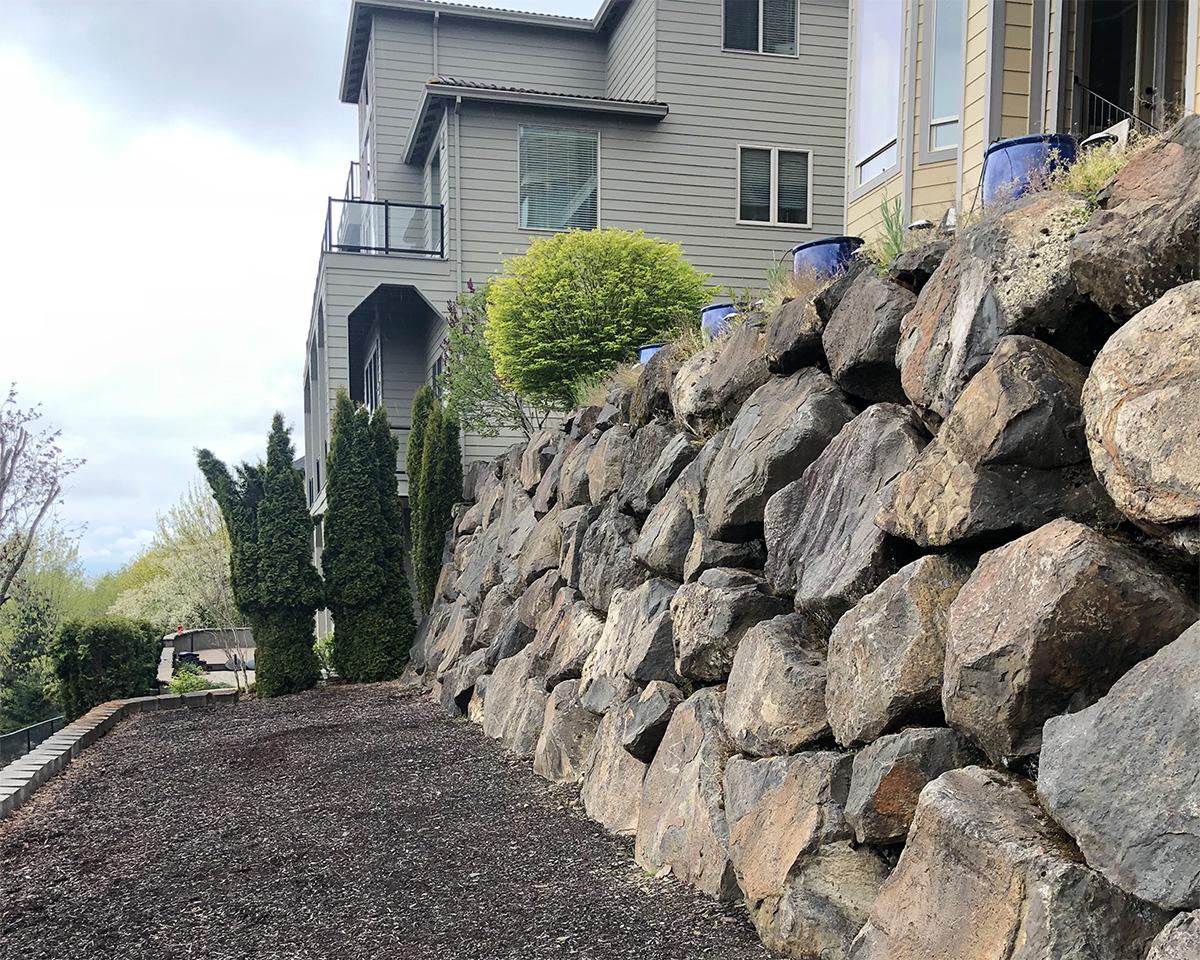 Boulder Retaining Wall at Residential Deck